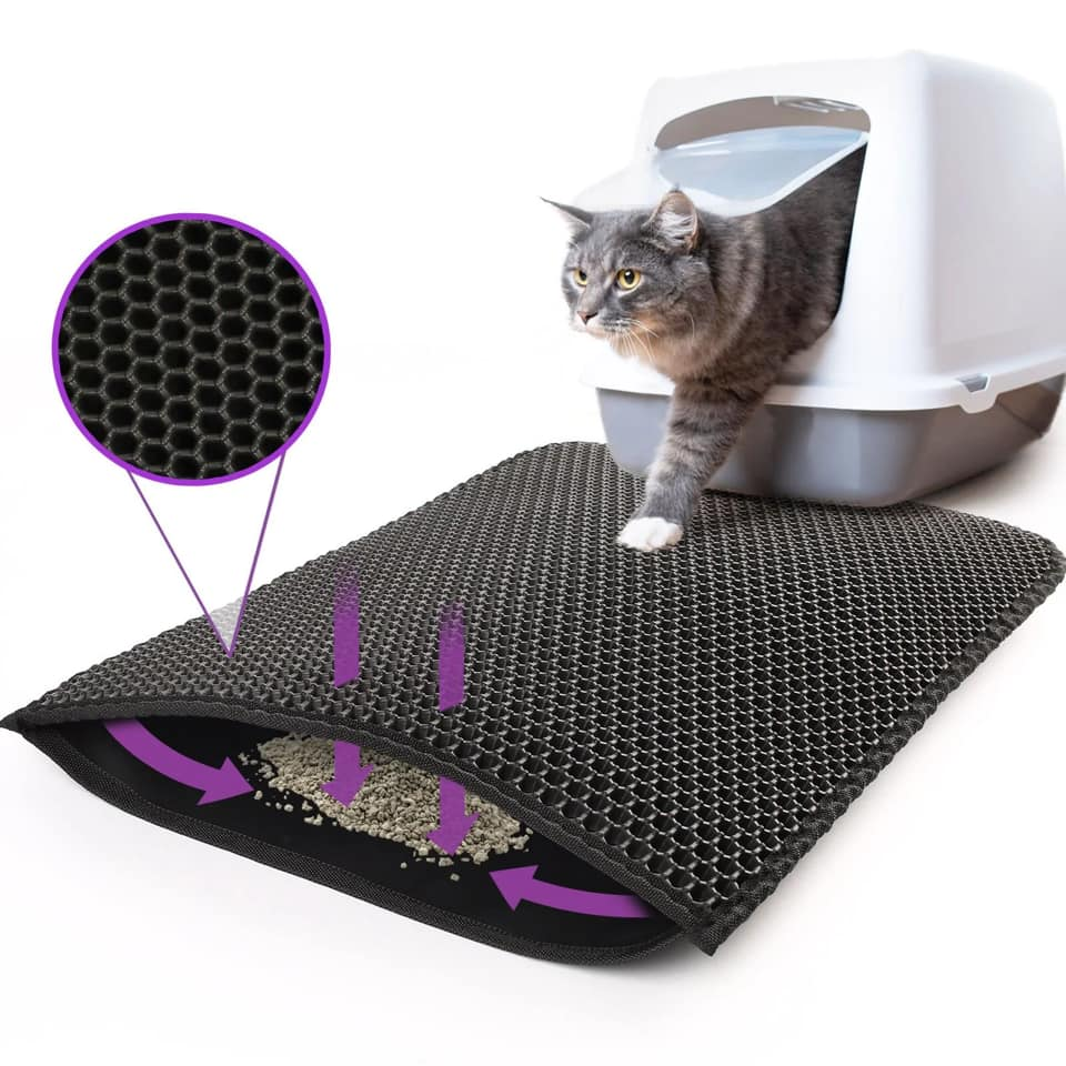 Double-Layer EVA Washable and Splash-Proof Cat Litter Mat with Filtered Design